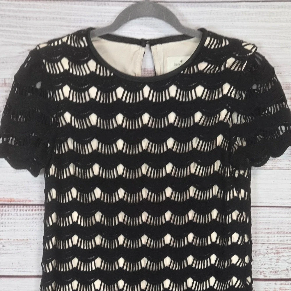 Kate Spade Virginia Black Lace Sheath Dress with Nude Lining Sz 2 Scallop Edges